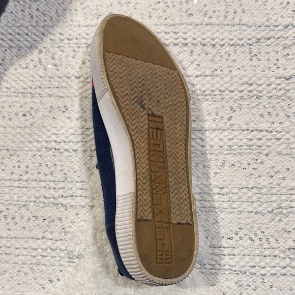 Nautica Blue Slip-On Shoes with Red and White Stripes - Picture 2 of 6